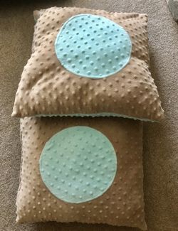 2 Beige and light blue soft pillows 15x15 inches