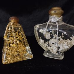 2 Decorative Unopened Bath Oils With Gold Leaf Flakes & Silver Leaf Flakes