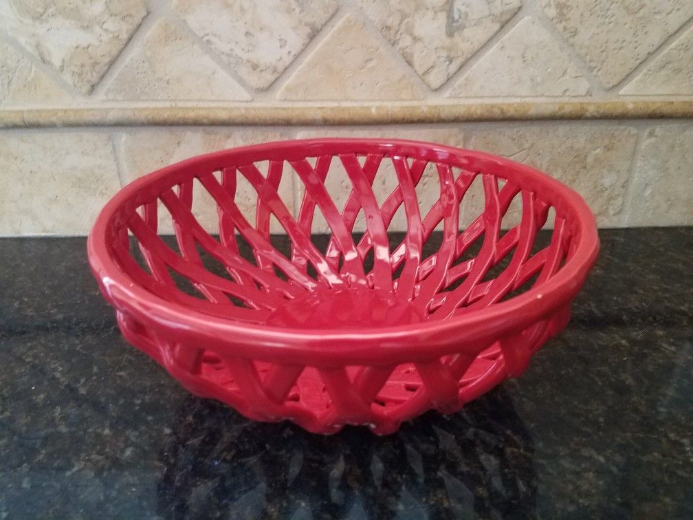 Food Network Red Ceramic Bread/Fruit Basket