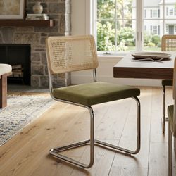 Rattan cushion dining chair pair