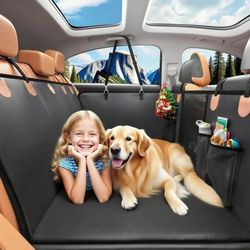 Reinforced Hard Bottom Dog Car Back Seat Cover Extender & Hammock, Black, Large