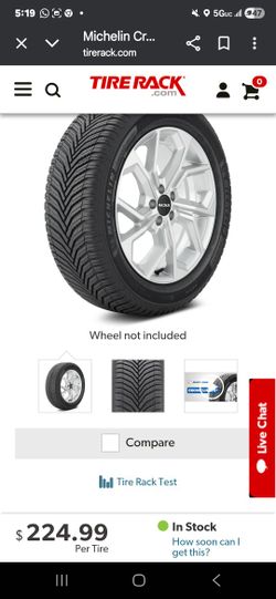 Set of 4 like new 225 45 R17 Michelin cross climate 2 tires and rims 100mm x 5 114.3mm x 5