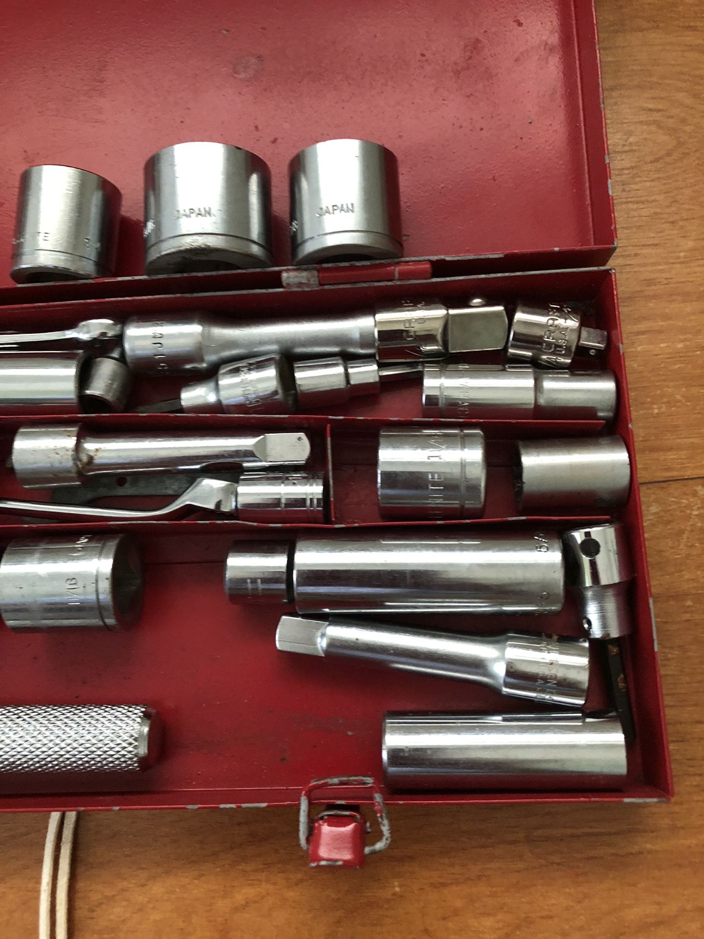 Ratchet / Socket Set In Red Metal Box
