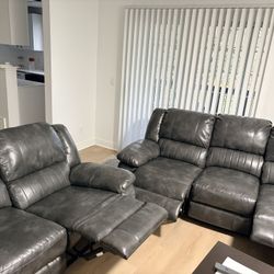 2 Large Comfy And Plush All-leather Couches With 2 Leg Rests In Each Couch.  