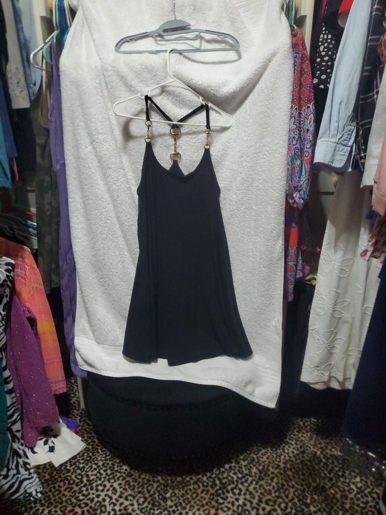 Gold Stappy Black Midi Dress