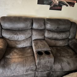 Poly Grey Microfiber Love Seat And Sofa Recliner 