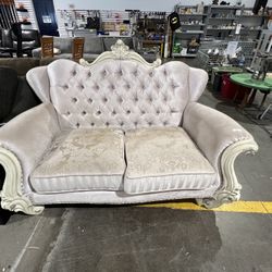 BOWERY HILL Contemporary Loveseat in Ivory Velvet & Bone White