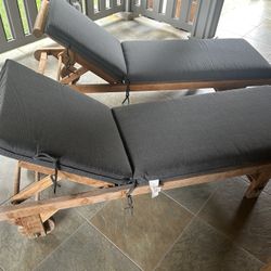 2 Teak Wood Adjustable Chaise Lounges 