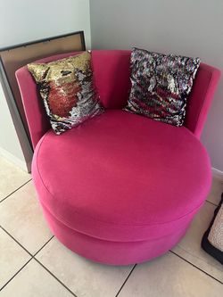 Hot Pink Round Swivel Accent Chair
