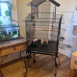Large Parrot Bird House Home Cage With Removable Rolling Stand 
