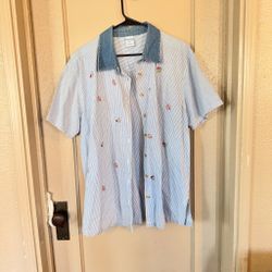 VTG Cascade Blues Women’s 2XL Embroidered Flowers Button Down Top Fall Autumn Top