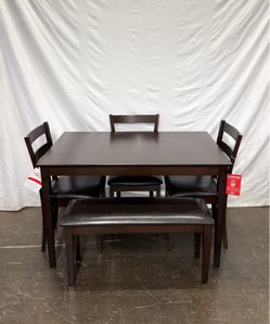 5-Piece Rectangular Cappuccino and Dark Brown Wood Top Dining Set with Bench *Delivey Included *