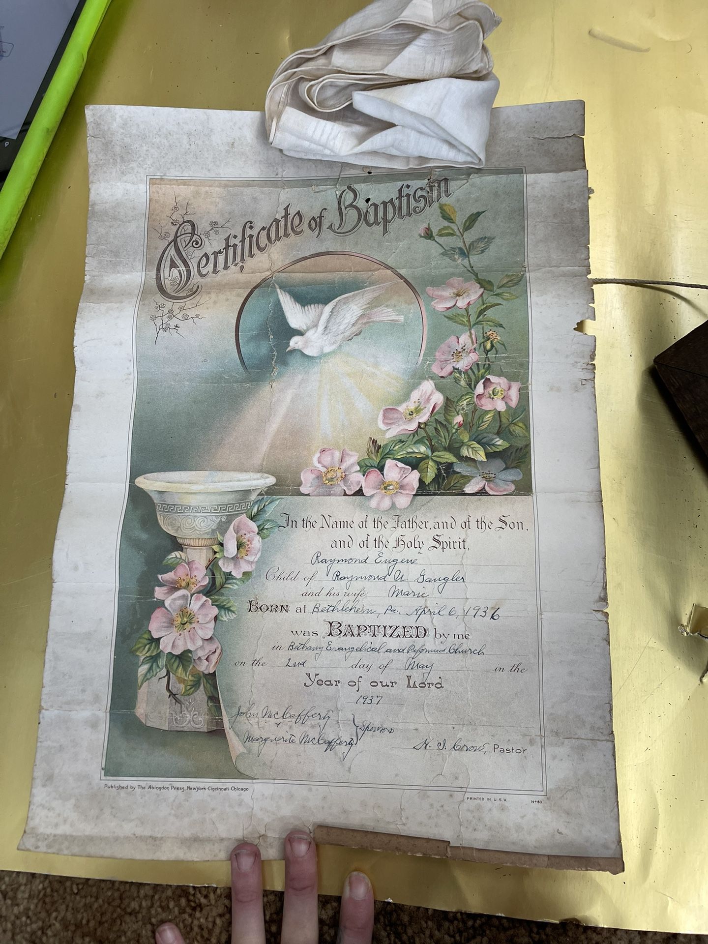Antique Vintage Baptism Certificate