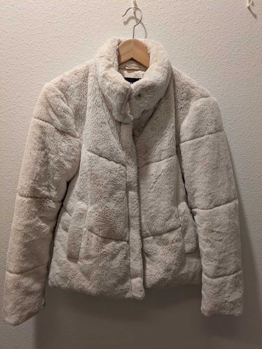 ZARA Fur Coat/Jacket, Beige, Women's, Small