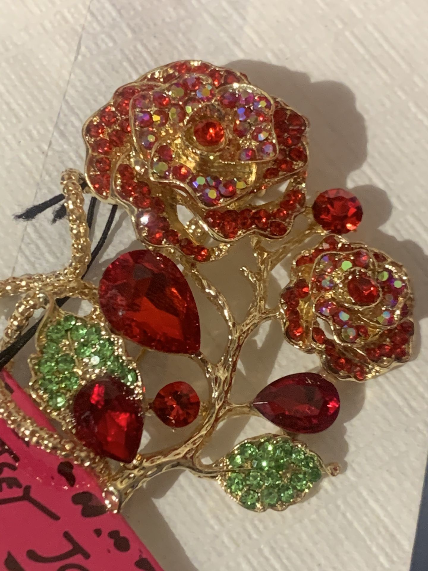 Swarovski red crystal rose 🌹 pendant brooch 2in1 free chain