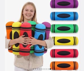 6-Piece Crayon-Shaped Decorative Pillow Set, Multicolor - Classroom & Reading Corner Pillows