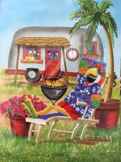 NEW Decorative House Flag Airstream Camper Tropical Parrot Theme