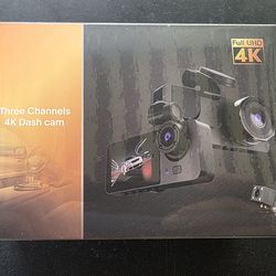 NEW in box. 4K Triple Lens Dash Cam - Front, Rear & Cabin (32GB SD Included)