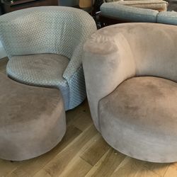 Pair Of Authentic Kagan Swivel Chairs With Ottoman 