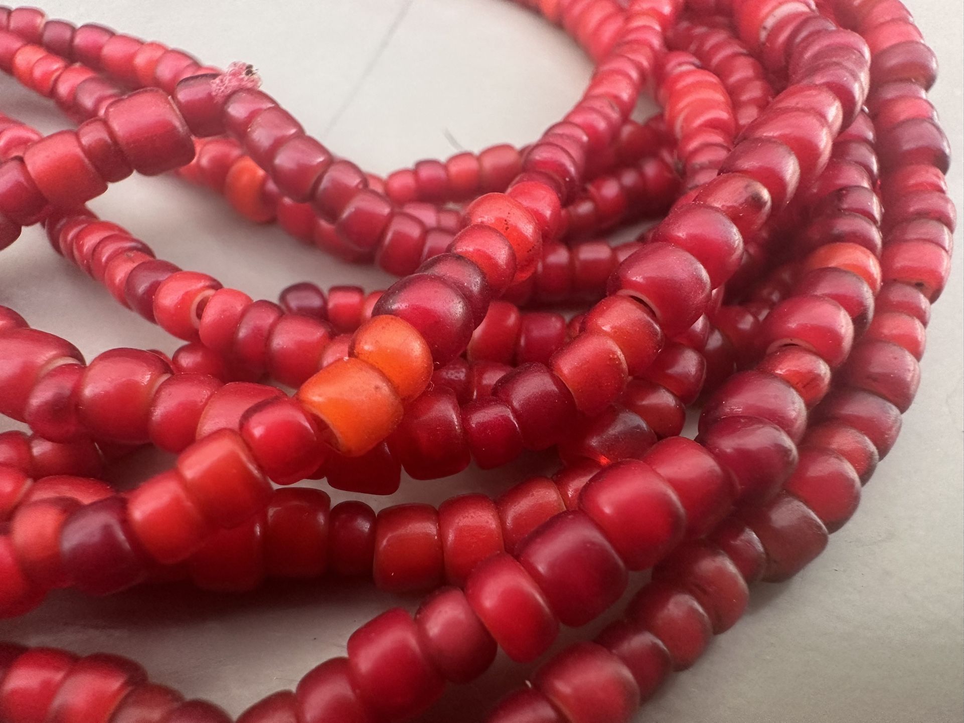 Antique Venetian Red White Heart Trade Bead Strands - 4mm -2mm