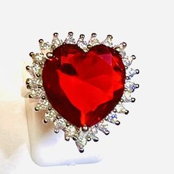 STERLING SILVER.925 STAMPED RED RUBY AND CZ RING 