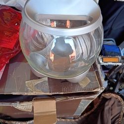 Glass Fish Bowl, With Lid Light Battery, And Stand 