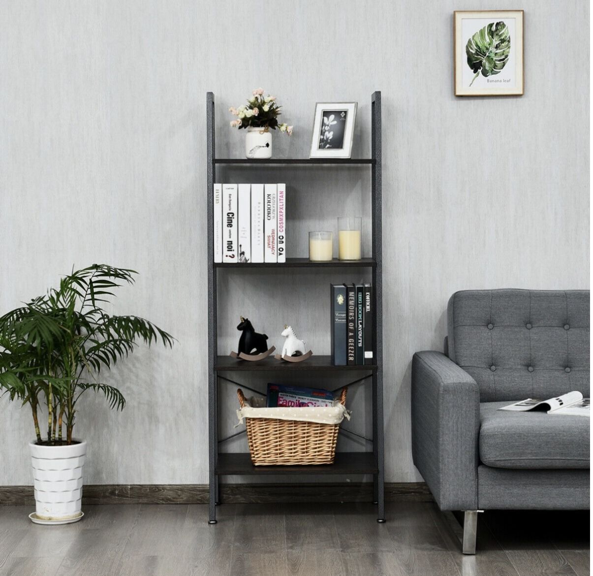 4-Tier Ladder Shelf Ladder Bookcase Bookshelf Display Rack Plant Stand
