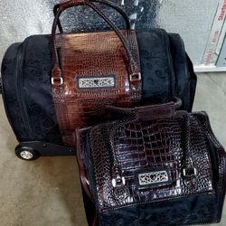 Brighton Black & Croc Two-Piece Luggage Set. Exc Cond! 