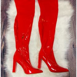 NEW! Red patent Leather thigh High Stretchy Boots Size 10