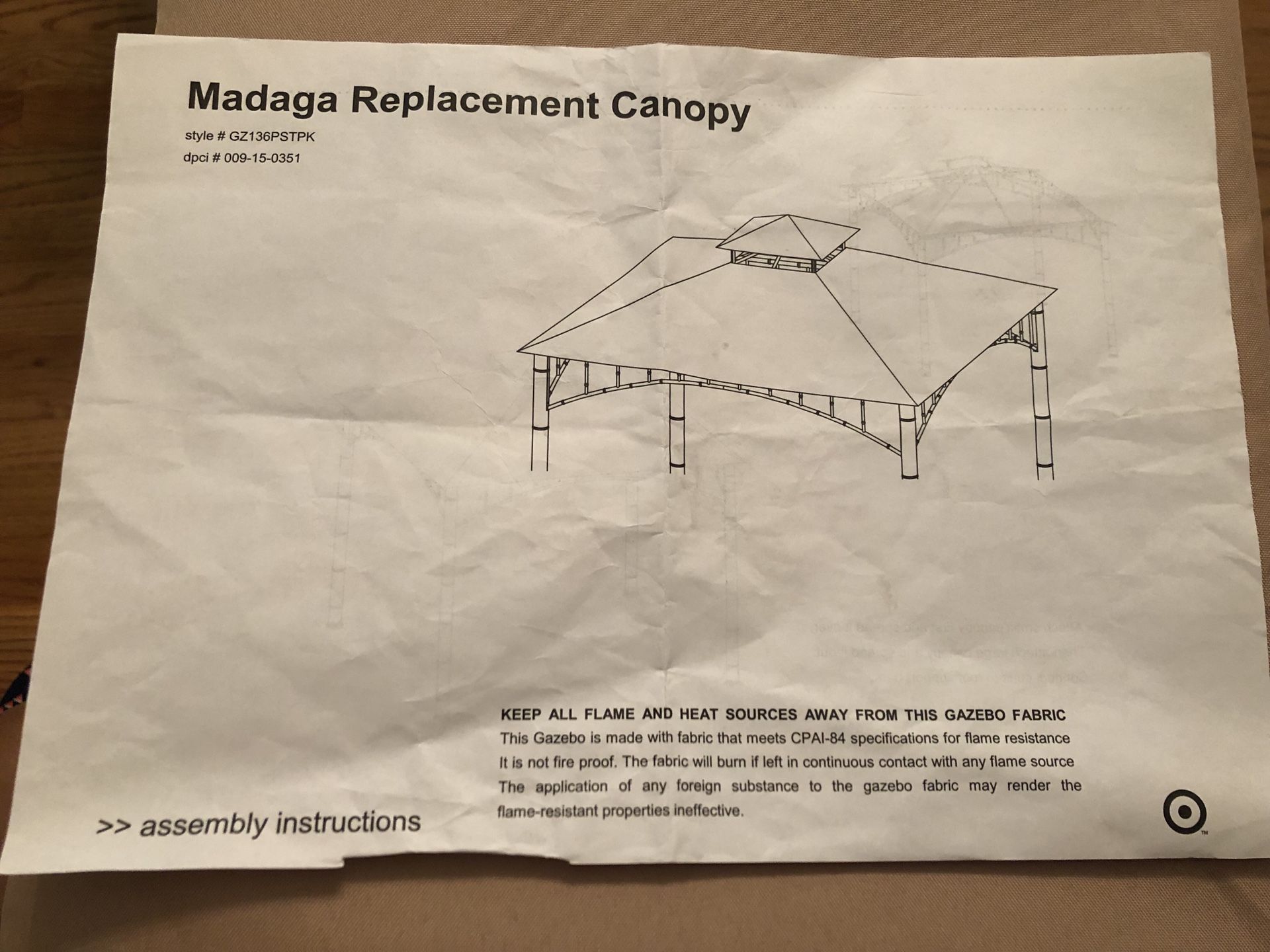 Garden Winds LCM432BUGF-RS Target Madaga Gazebo, Rip Lock 500 Replacement Canopy, Beige. Note: is not the gazebo. It is the replacement for the canopy