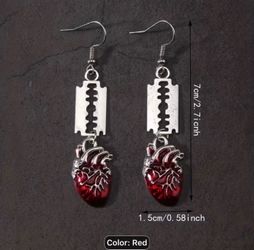 Anatomical Heart and Razor Blade Dangle Earrings