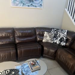 Dark Brown Leather Sectional Recliner 