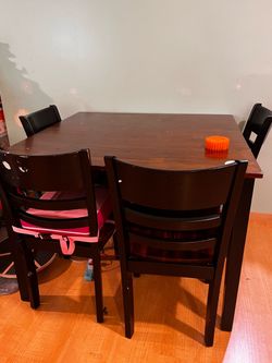 Dark Wood Dining Table & 4 Chairs Set