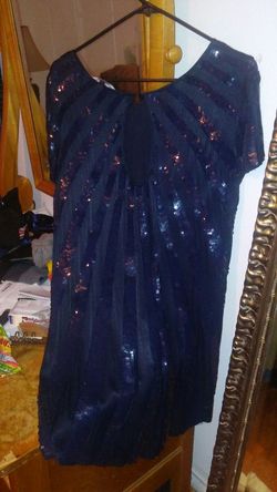 French Connection -Navy blue a line w/ sequins mod dress.