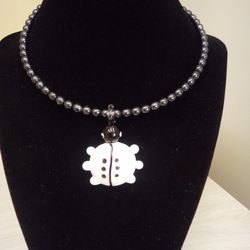 Black Bead Choker Necklace With Glass Turtle 