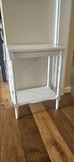White Wood Side Table with Lower Shelf