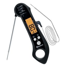 Wisebee 2-in-1 Meat Thermometer, Digital Instant Read Food Kitchen Thermometer with Dual Probes | Waterproof | Alarm Set | Calibration | Backlit | Hol