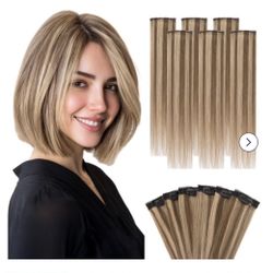 Hairro $63 , 6pcs Clip Ins Remy Real Human Hair Short Extensions 33g 12" #4P27 Brown & Blond