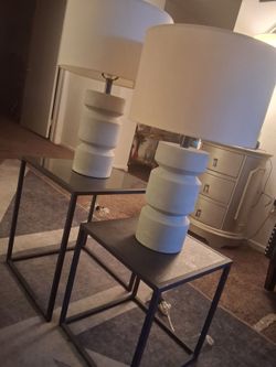 $200.! Concrete Lamps and nesting tables.