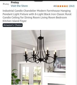 NEW-OUT OF BOX AND ALREADY ASSEMBLED-Industrial Candle Chandelier Modern Farmhouse Hanging Pendant Light Fixture with 8-Light Black Iron Classic Rural