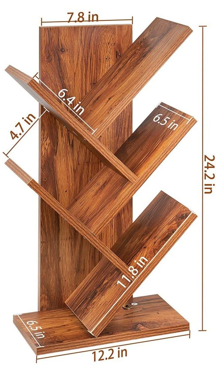 Tree Bookshelf, 4-Tier Book Storage Organizer Shelves Desk / Floor Standing Bookcase, Wood Storage Rack