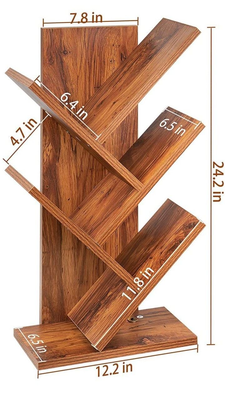 Tree Bookshelf, 4-Tier Book Storage Organizer Shelves Desk / Floor Standing Bookcase, Wood Storage Rack

