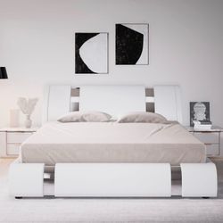 King Size Faux Leather White Bed Frame