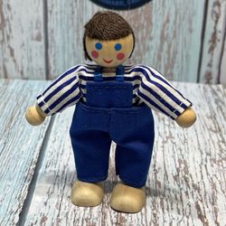 Melissa & Doug Wooden Doll House People Family Figures 3" Boy Blue Overalls.EUC