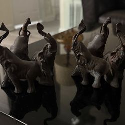 Bronze  Elephant Trio Figurine Crystal Ball Stand Taiwan Vintage Lot Of 2 