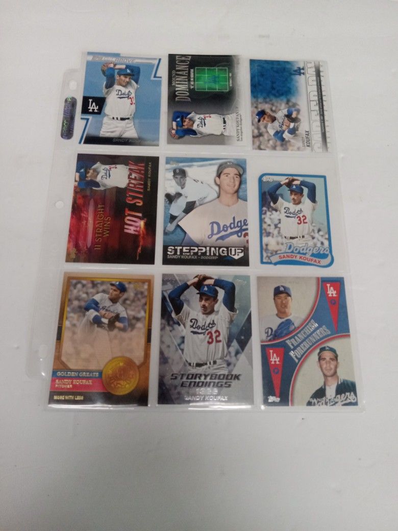 Lot Of 9 Old Sandy Koufax Baseball Cards LA Dodgers