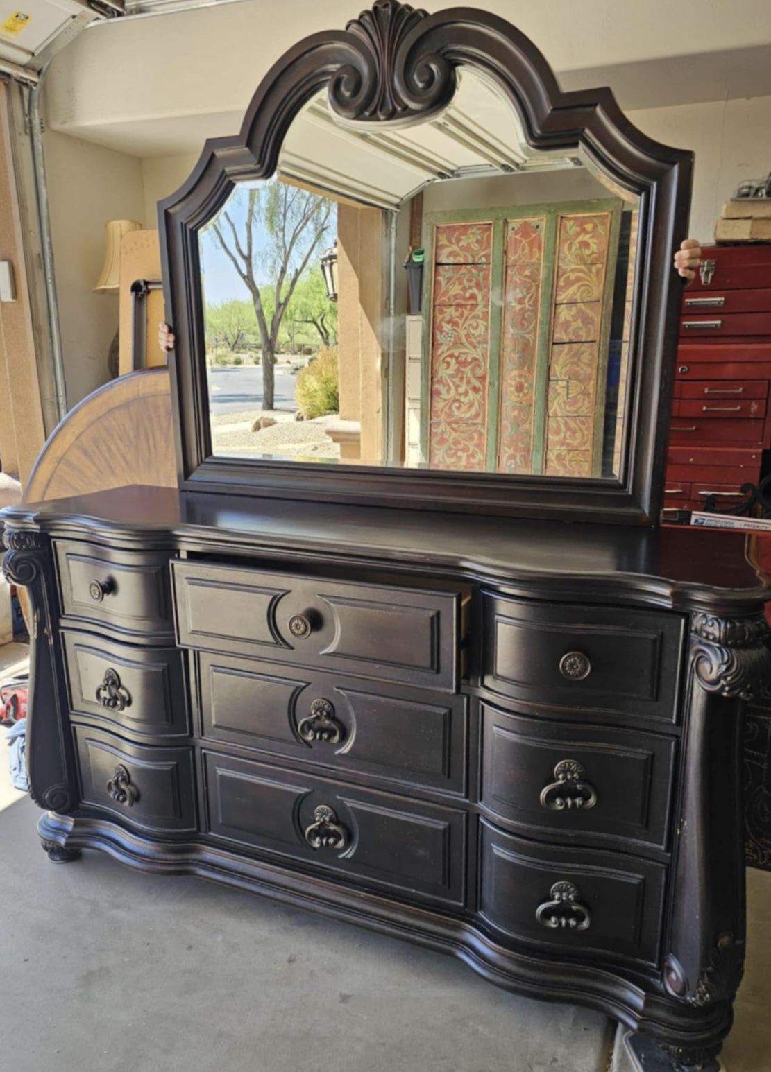 Magnussen Home Vellasca Collection, Large Dresser with Mirror & Tall Chest (Brown/Black)