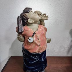 9" Tall;Vintage Chinese WanJiang Ceramic Figure - Woman with Child - Glazed Ceramic Figure - Terracotta - Signed -9 Inch =24Cm - 1960-70s
