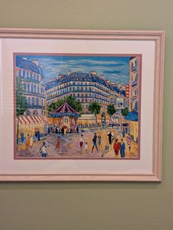 J. Gecar Signed & Numbered Framed Art Print - Paris Street Scene with Carousel