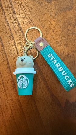 Starbucks Green Bear Cup Silicone Keychain with Brown Strap Accent